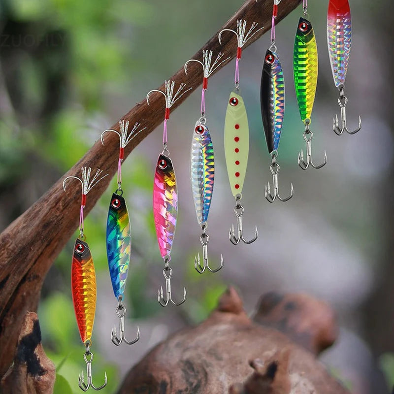 Iron Plate Jig Baits Shore Cast Fishing Lures 7g 10g 15g 20g Laser Spoon Jigging Wobble Bait Metal Sinking Bait for Bass Pesca