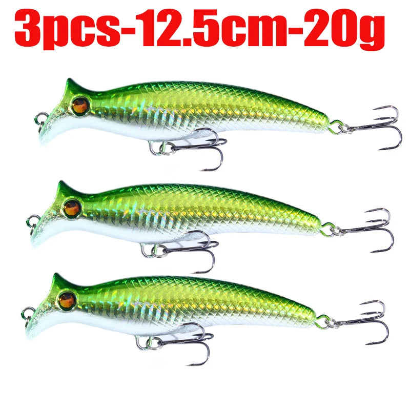 1pc Fishing Lures Topwater Popper Bait 12.5cm 20g Hard Bait Artificial Wobblers Plastic Fishing Tackle with 6# Hooks