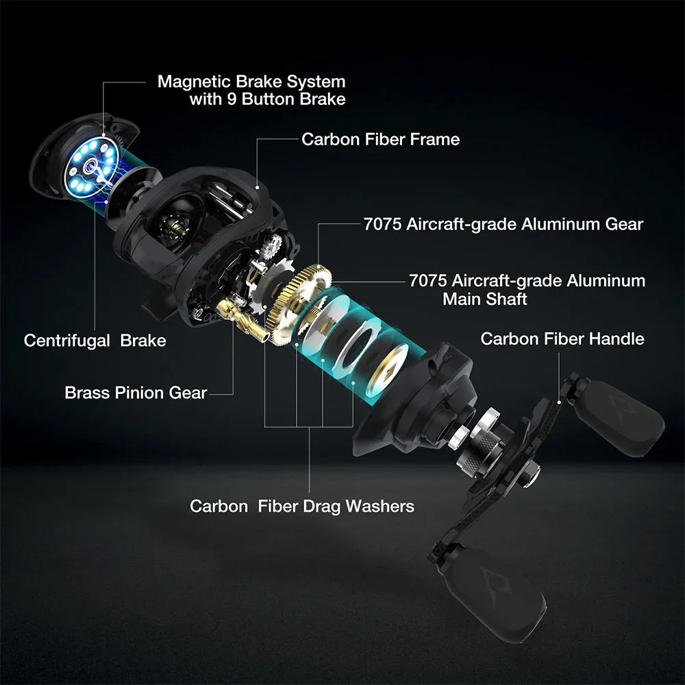Piscifun Carbon XCS Baitcaster Reel 8kg Drag 156g Baitcasting Fishing Reel 8.1:1 Gear Ratio Dual Brake System Frame Casting Reel