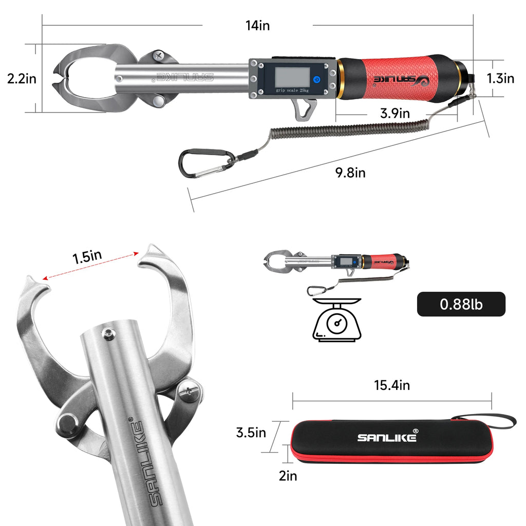 SANKILE Digital Fish Lip Clip With Weight Scale 360° Rotating Stainless Steel Waterproof KG/LB Switchable Fishing Accessories
