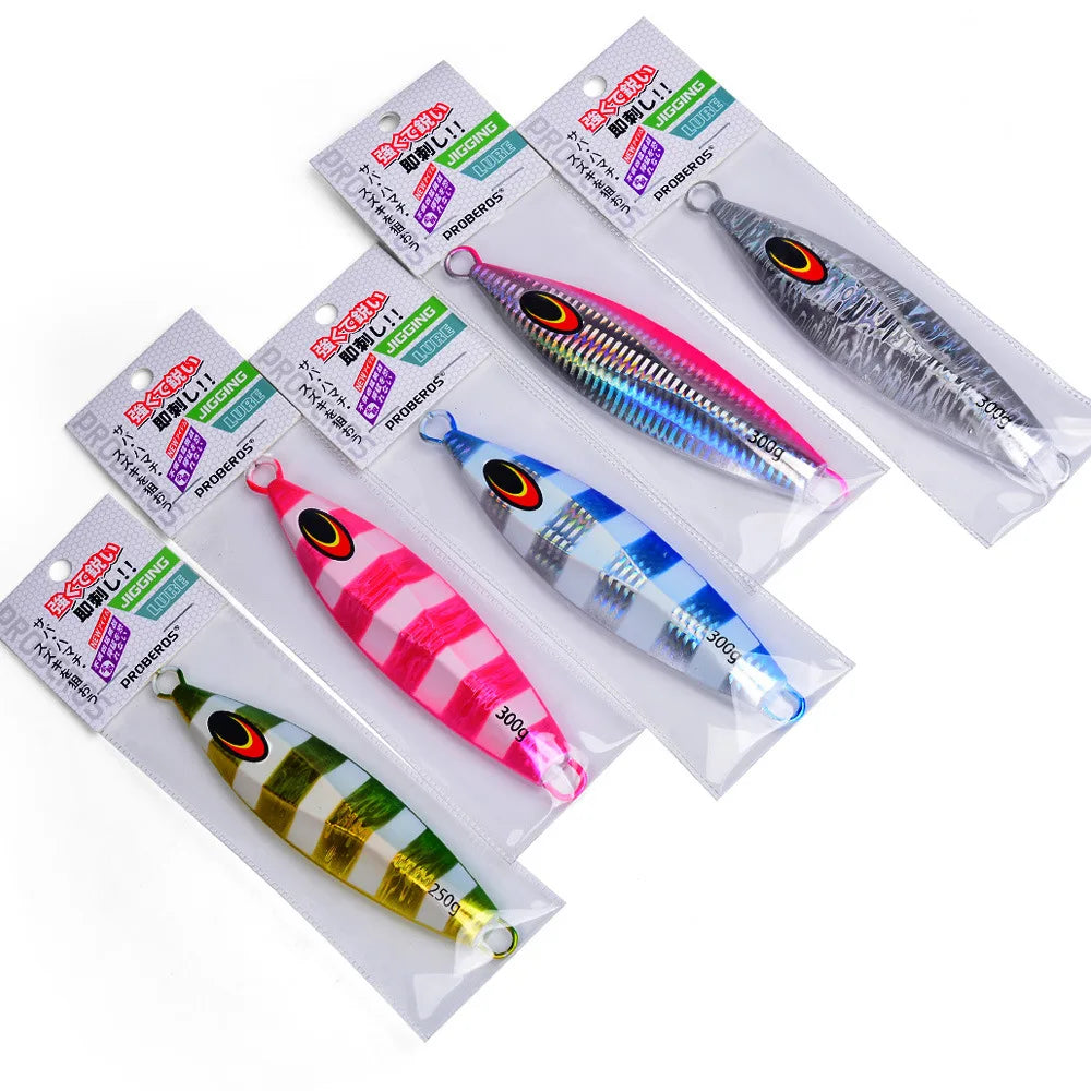 PROBEROS Slow Jigging Lure 100g-300g Deep Sea Spanish Mackerel Iron Jig for Trolling Boat Fishing Large Size Metal JIG