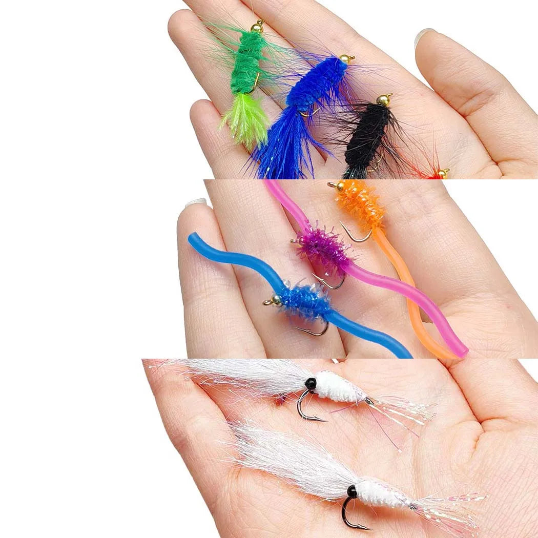 Fly Fishing Flies Kit, 24-100Pcs Fly Fishing Artificial Fly Baits Lures with Dry/Wet Flies, Streamers, Fly Assortment Trout Bass