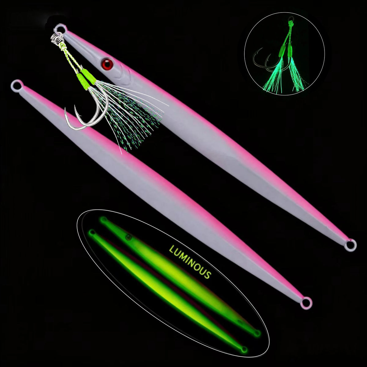 1pcs Metal Jig Lure 60g-300g Sea Fishing Long Strip Quick-Drawing Iron Plate Fish Fast Sinking And Slow Shaking Luminous Bait