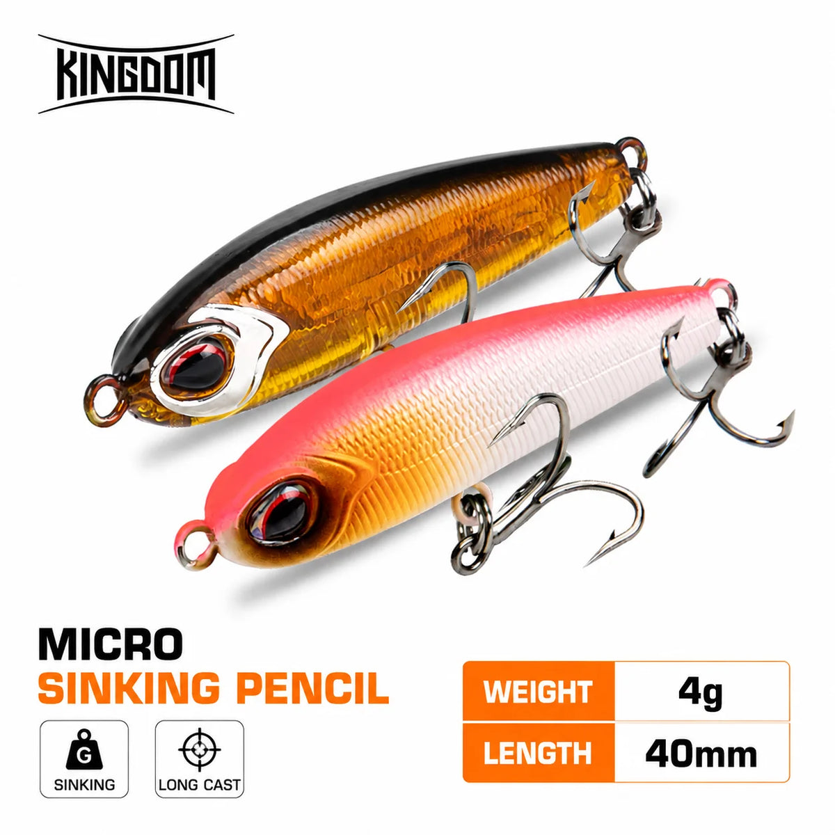KINGDOM Micro Sinking Pencil Lure 40mm 4g Mini Fishing Bait Vibration Swing for Bass Trout Perch Fishing