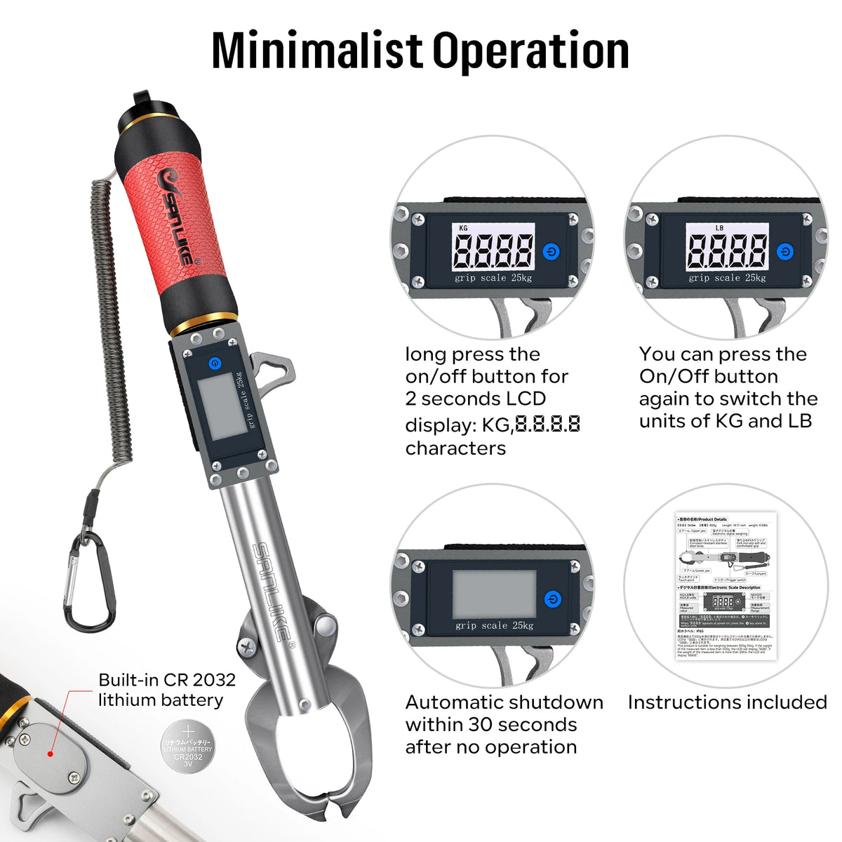 SANKILE Digital Fish Lip Clip With Weight Scale 360° Rotating Stainless Steel Waterproof KG/LB Switchable Fishing Accessories