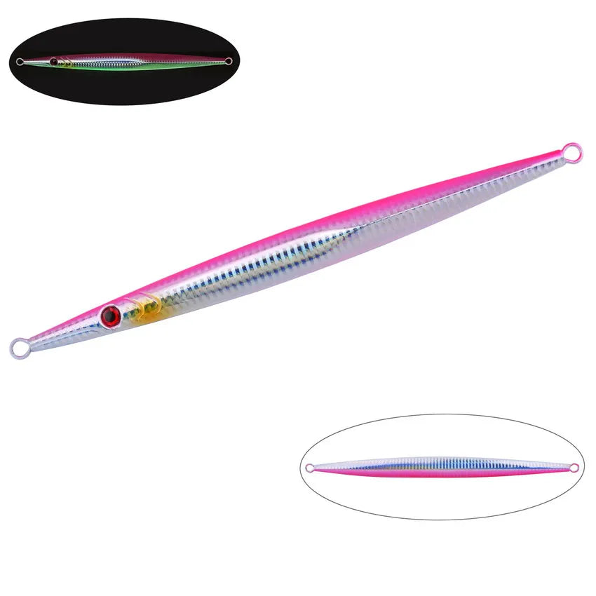 1pcs Metal Jig Lure 60g-300g Sea Fishing Long Strip Quick-Drawing Iron Plate Fish Fast Sinking And Slow Shaking Luminous Bait