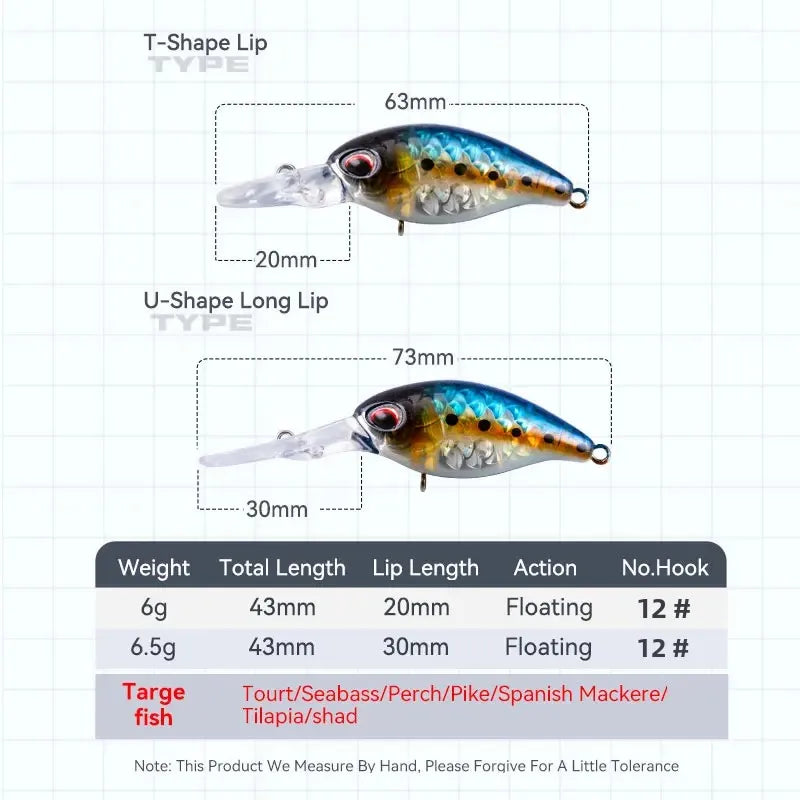 KINGDOM Floating Minnow 6g 6.5g Crankbait Wobblers Jerkbait Artificial Hardbait for Trout Bass Perch Pike Fishing Tackle Lures