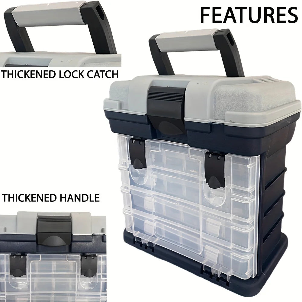 A portable fishing tackle box, a four-layer bait box, a grey fishing accessory storage box, a plastic fishing box (blank fish bo