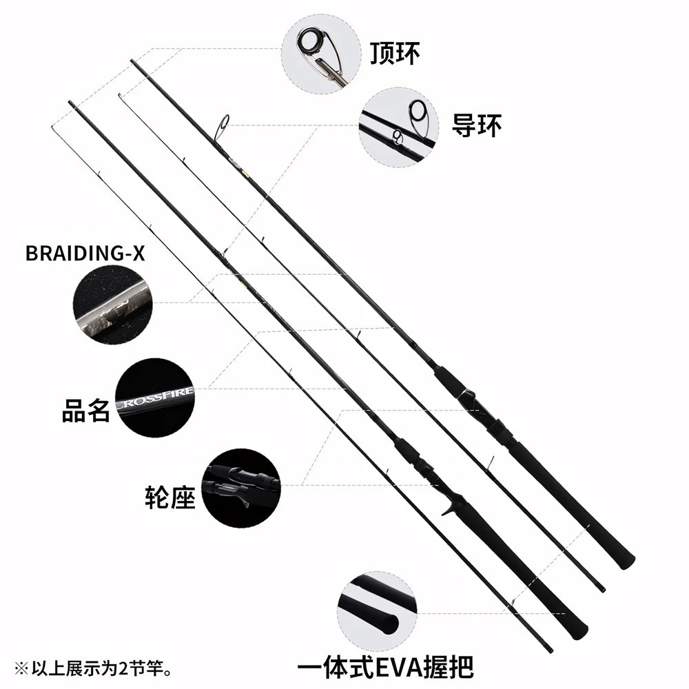 2026 DAIWA CROSSFIRE  Spinning/Baitcasting Lure Fishing Rod 2 Sections Carbon Fiber for Freshwater and Saltwater
