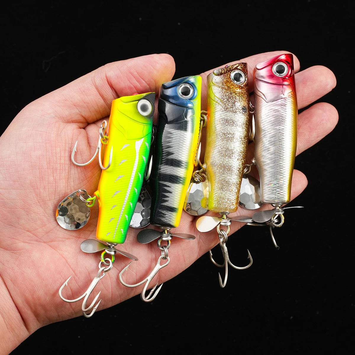 Johncoo 8cm  14g Popper fishing lure Floating Lure Topwater lure Wobblers bait Bass bait with Propeller