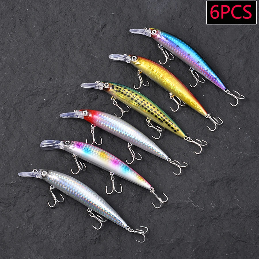 6PCS Heavy Weight Minnow Sinking Jerkbait Longcast Fishing Lures Saltwater Hard Bait Artificial Wobblers For Trolling Sea Bass
