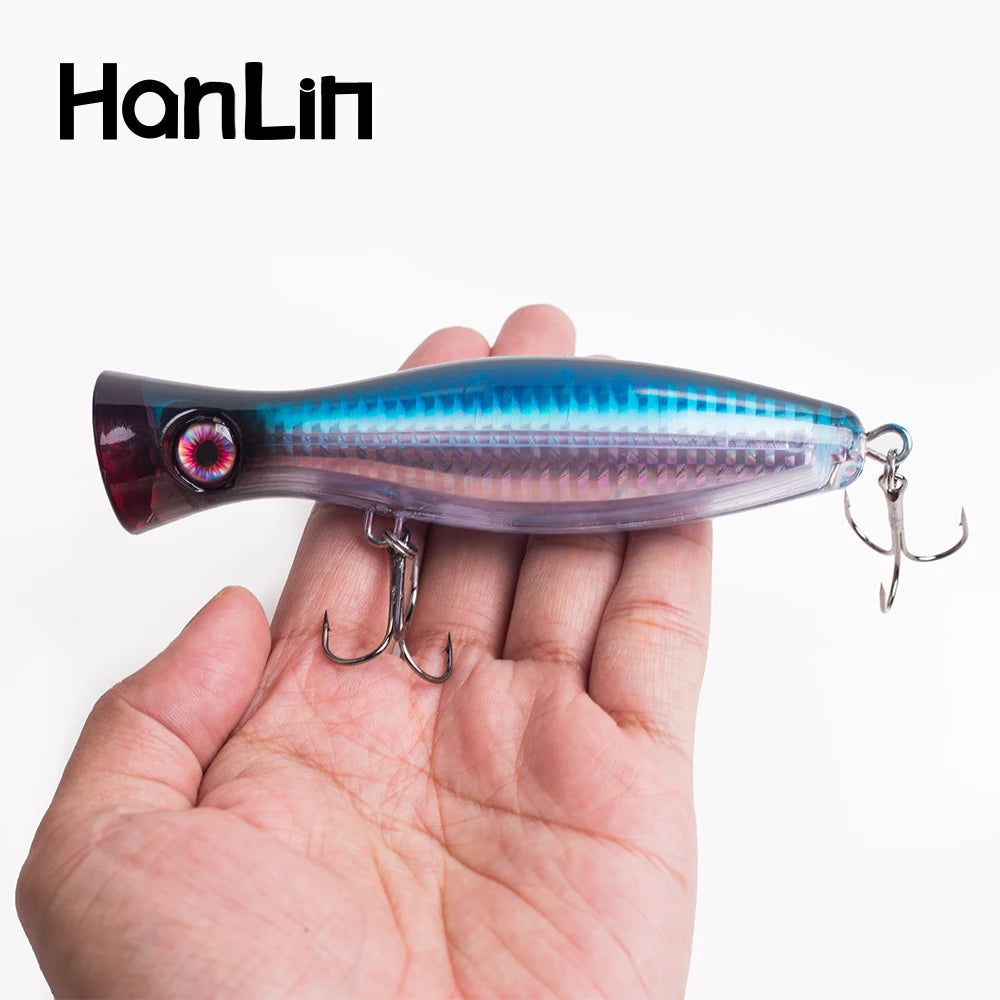 Hanlin Topwater Popper 120mm/40g  Floating Water Trolling Hard Plastic Baits Wobblers Artificial Fishing Lures Bass Pike Tackle