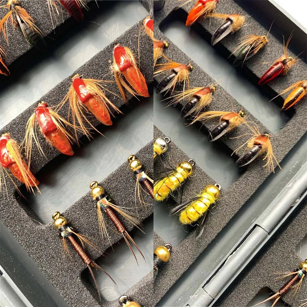 Fly Fishing Flies Kit, 24-100Pcs Fly Fishing Artificial Fly Baits Lures with Dry/Wet Flies, Streamers, Fly Assortment Trout Bass
