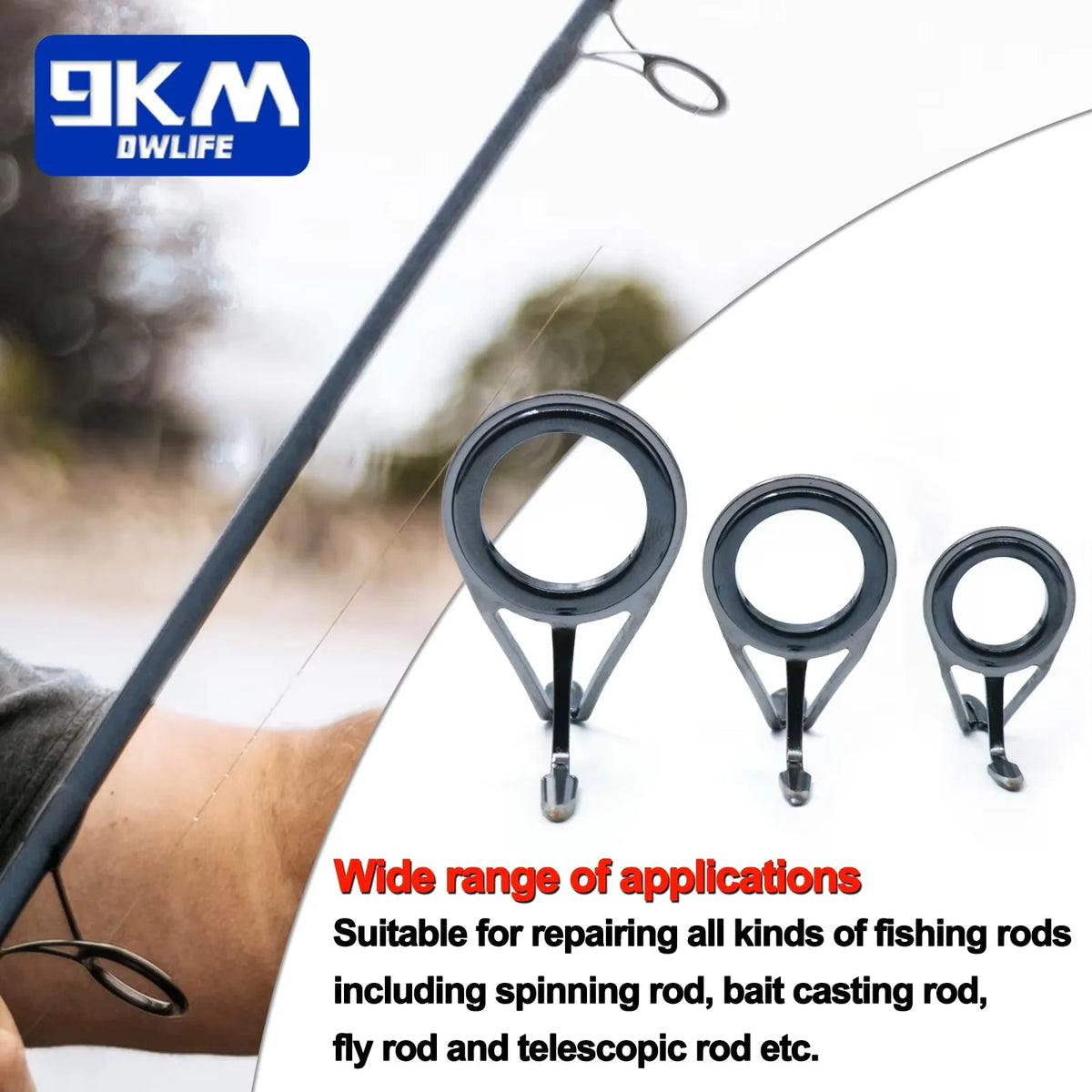 9KM Fishing Rod Guide 8~120Pcs Spinning Rod Repair Kit Stainless Steel Casting Rod Building Ceramics Ring Rod Replacement Set