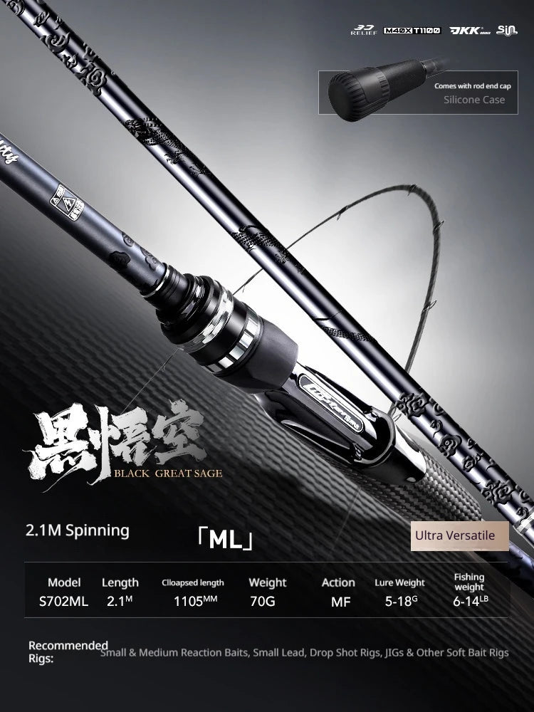 HASIDA Black Wukong Lure Rod Extra F Action Ultra Lightweight Spinning Casting High Sensitivity Long Casting