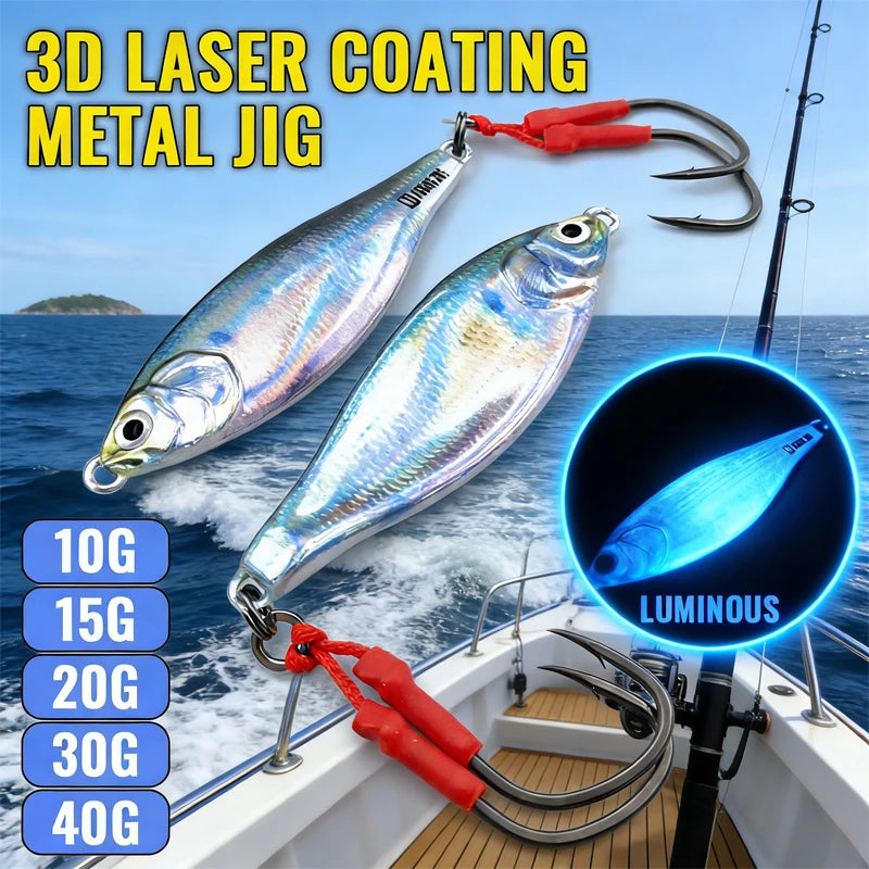 10/15/20/30/40g 3D Metal Jig Bait Iron Plate Baits Laser VIB Lure Long Casting Spoon Sequin Fishing Lure for Fishing Accessories