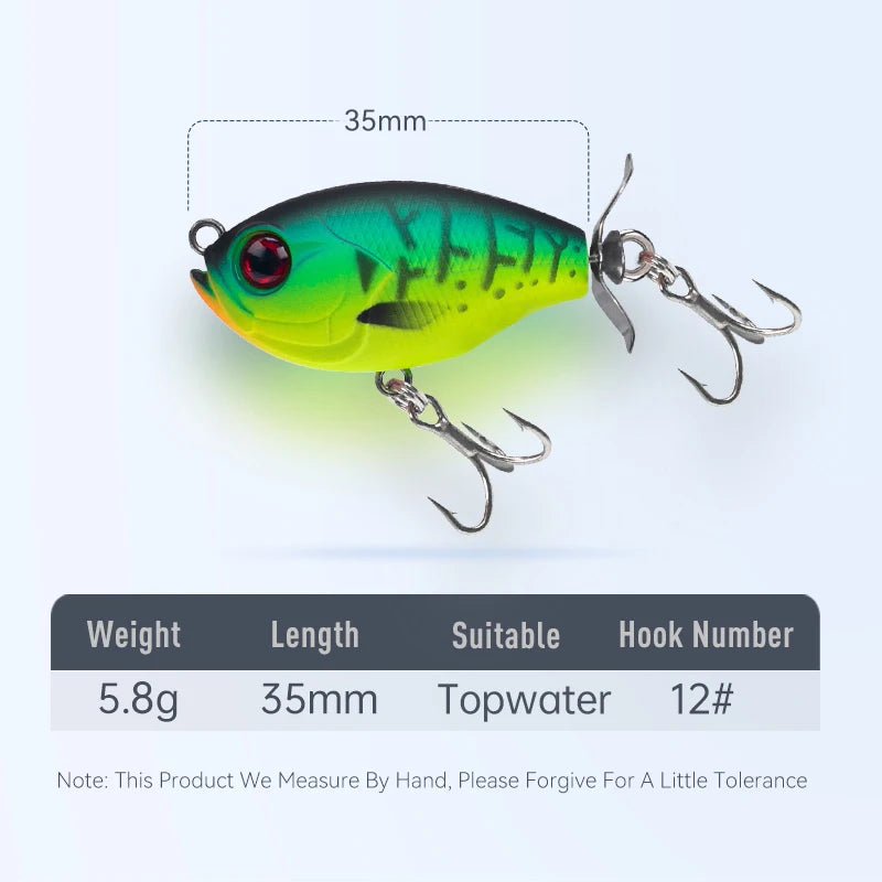 Kingdom Fishing Lure GoldPop Topwater Whopper Popper 35mm 5.4g Floating Wobbler Artificial Hard Bait with Propeller Fishing Pike