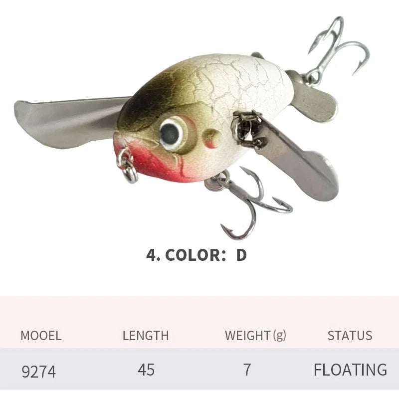 BILLINGS 1pc Floating Micro Surface Cicada Lure 45mm/7g Artificial Lures Metal-Blade Double-Hook Bait Fishing Accessories