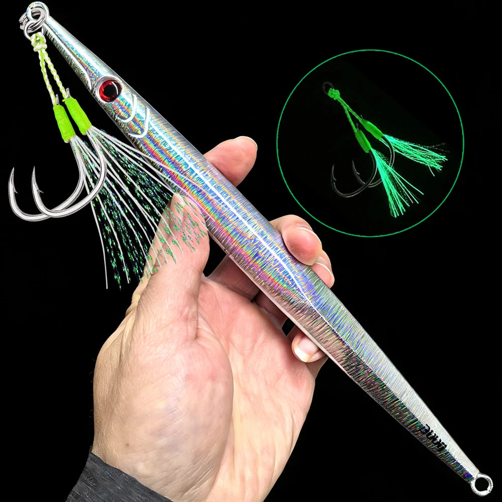 1Pc 60g 80g 100g 160g 250g 300g Luminous Metal Fishing Jig Iron Plate Long Cast Fast Sinking Trolling Hard Lure