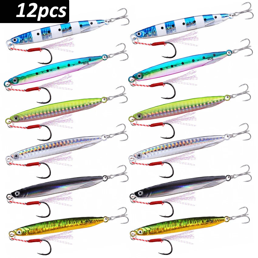 1/2/12pcs Jig Shore Jigging Spoon Casting Drag 7G 10G 14G 17G 21G 30G 40G SeaBass Lure Artificial Bait Fishing Gear