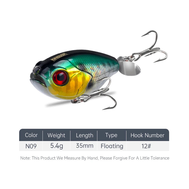 Kingdom Fishing Lure GoldPop Topwater Whopper Popper 35mm 5.4g Floating Wobbler Artificial Hard Bait with Propeller Fishing Pike