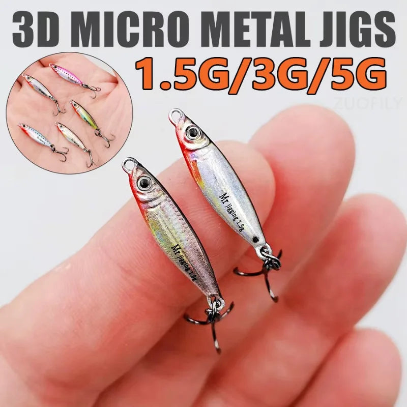 Micro Sized Iron Plate Bait 1.5/3/5g 3D Mini VIB Lure Metal Cast Jig Spoon Pesca Fish Micro Sequin Fishing Lures Artificial Bait