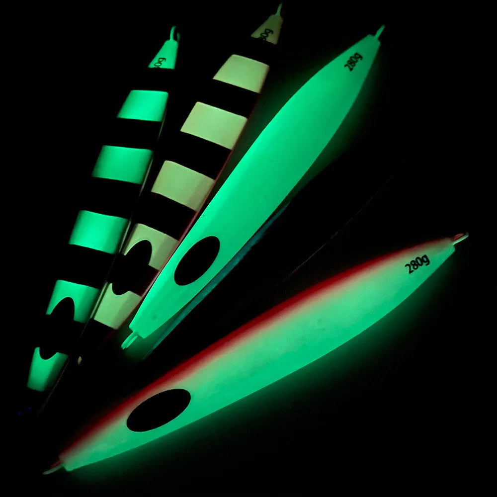 100g-280g Luminous Effect Jigging Sinking Metal Slow Jig Lure Iron Plate Fishing Hard Lure Fishing Baits Trolling Tackle FTK