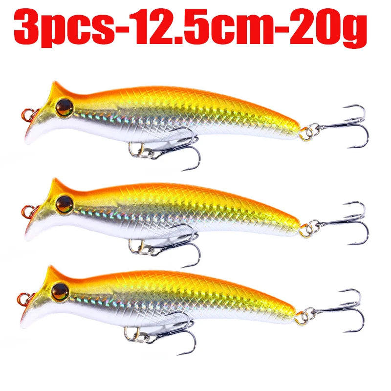 1pc Fishing Lures Topwater Popper Bait 12.5cm 20g Hard Bait Artificial Wobblers Plastic Fishing Tackle with 6# Hooks