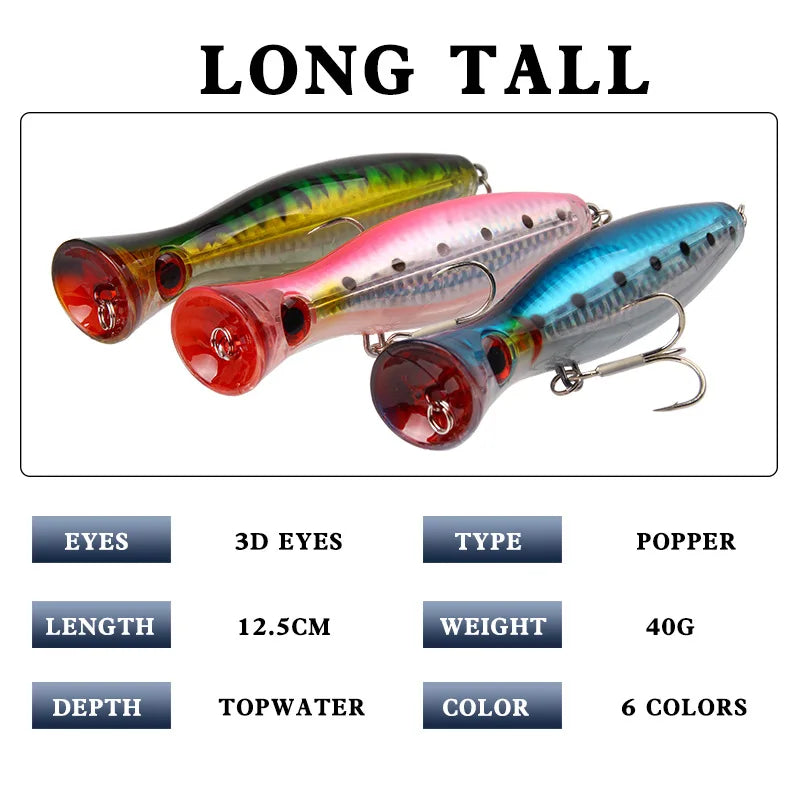 Popper Fishing Lures Weights 40g Large Poppers Top Water Lure Isca Artificial Hard Bait Fishing Tackle Articulos De Pesca