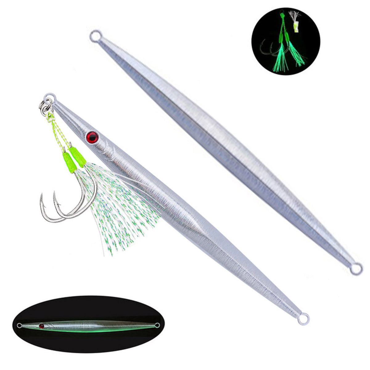 1pcs Metal Jig Lure 60g-300g Sea Fishing Long Strip Quick-Drawing Iron Plate Fish Fast Sinking And Slow Shaking Luminous Bait