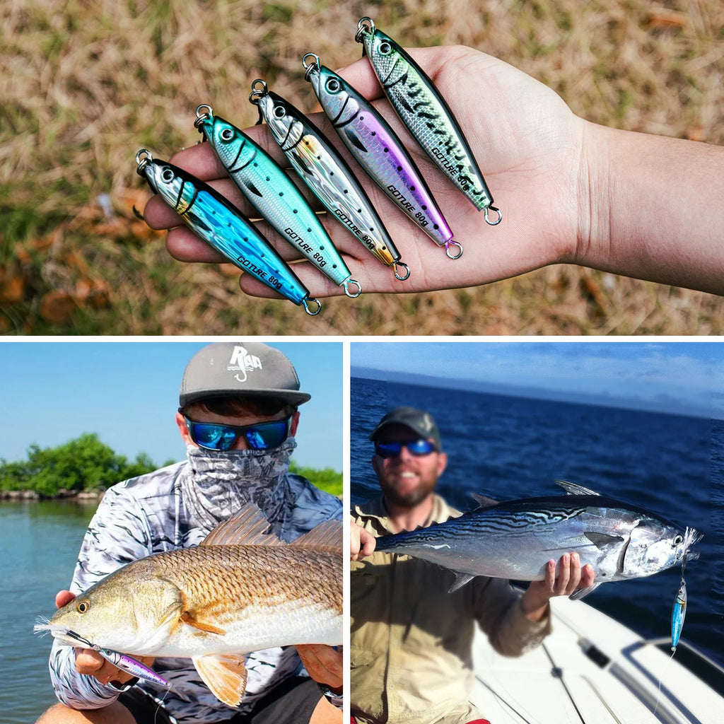 Goture Metal Sinking Bait 30g 60g 80g 100g 150g Large Vertical Metal Jigs Deep Sea Fishing Lure Saltwater Jigging Lure Hard Bait