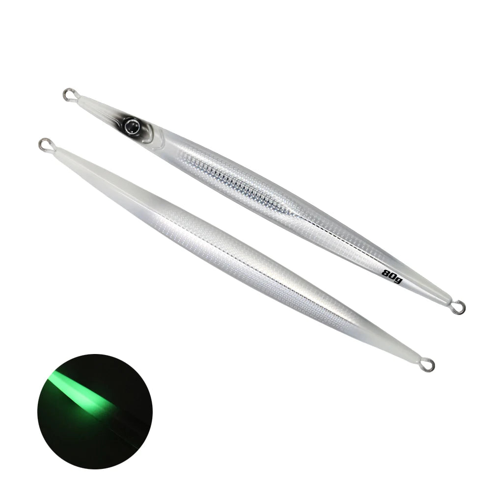 JIGGINGPRO Needle Metal Jig 60g 80 100g Sea Fishing Long Strip Quick-Drawing Iron Plate Fish Fast Sinking Vertical Jigging Lure