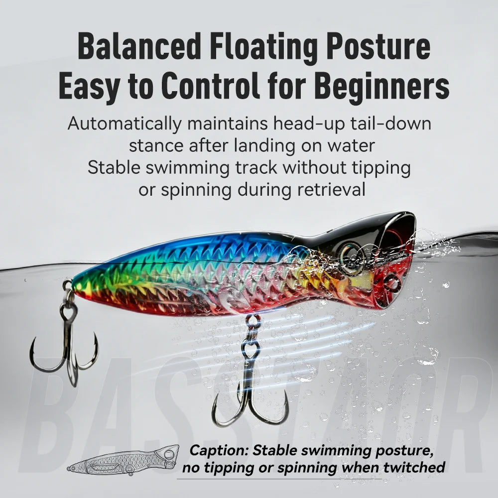 KINGDOM BASSTAOR 005 Topwater Popper Fishing Lure 95mm 110mm 130mm Hard Bait Seabass Lure Saltwater Long Casting Artificial Bait