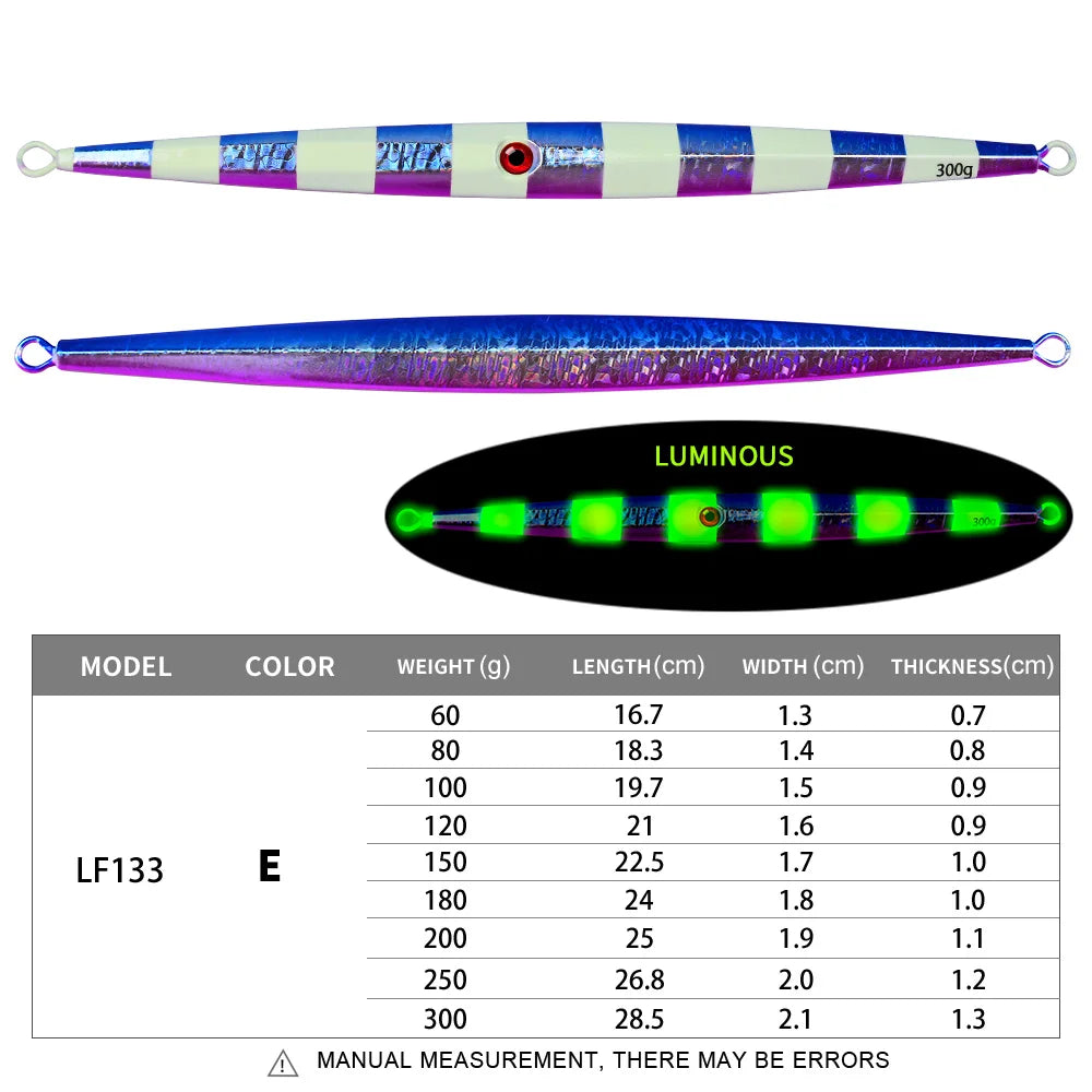 Fast Sinking Iron Plate Fishing Hard Lure Baits Trolling Tackle 1pcs 60g-300g Luminous Effect Metal Slow Jig Lure Jigging