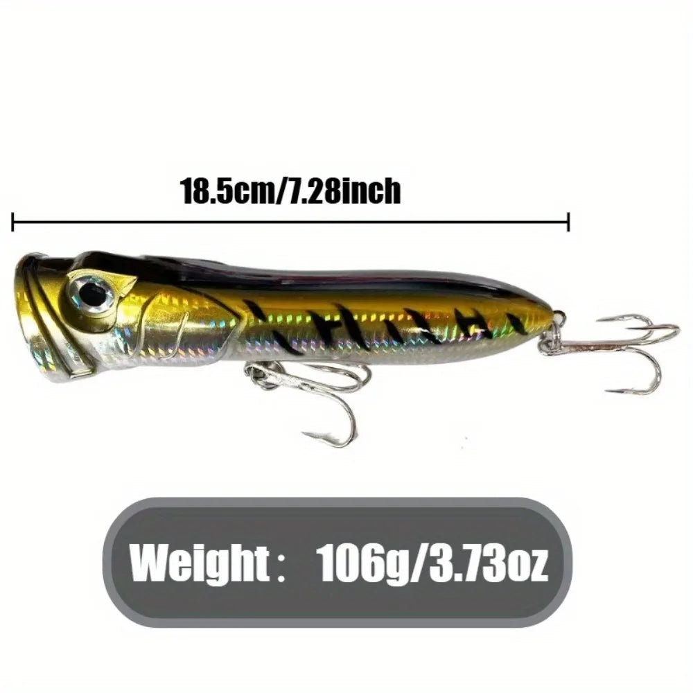 Giant Popper Topwater Lure - 7.28inch/106g Heavy-Duty Saltwater Fishing Look Realistic Popping /Plug - Long Cast for Bass