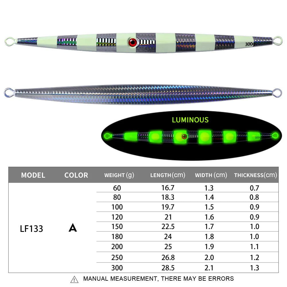 Fast Sinking Iron Plate Fishing Hard Lure Baits Trolling Tackle 1pcs 60g-300g Luminous Effect Metal Slow Jig Lure Jigging