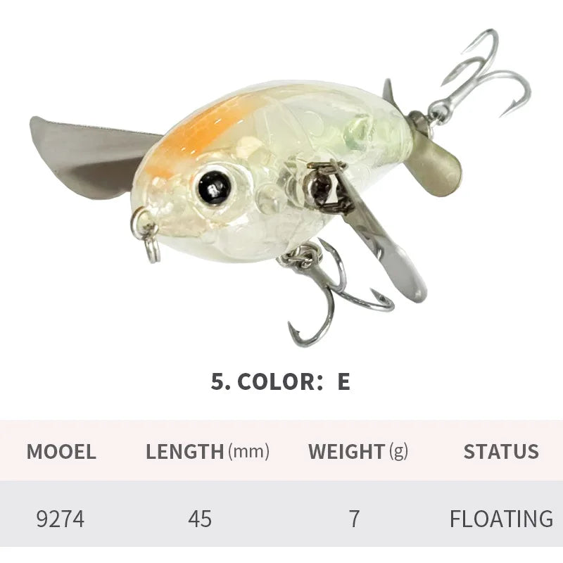 BILLINGS 1pc Floating Micro Surface Cicada Lure 45mm/7g Artificial Lures Metal-Blade Double-Hook Bait Fishing Accessories