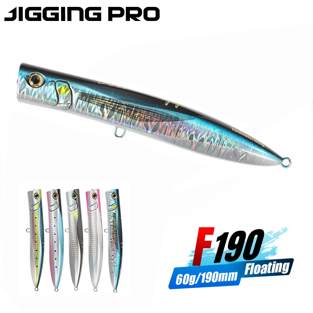 JIGGING PRO 190mm 60g Holographic Floating Popper Saltwater Topwater Fishing Lure Artificial Bait