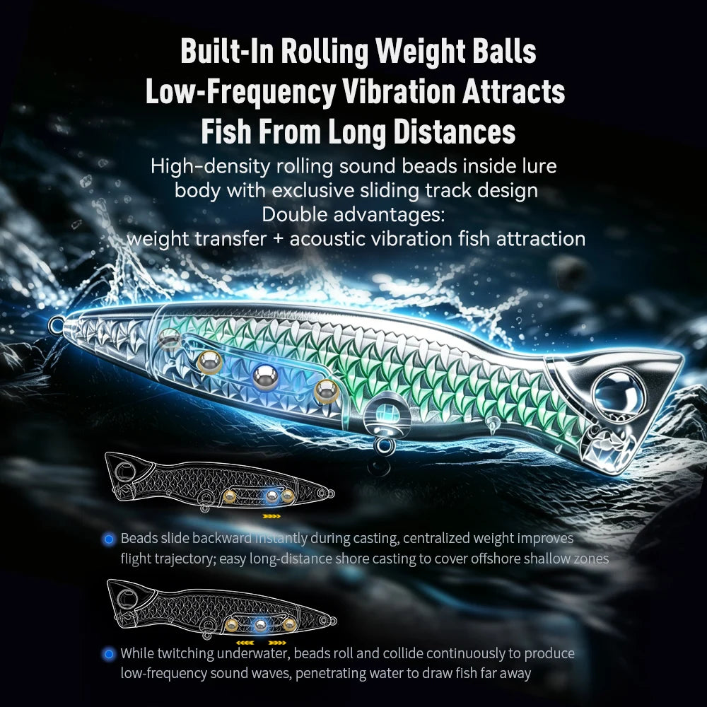 KINGDOM BASSTAOR 005 Topwater Popper Fishing Lure 95mm 110mm 130mm Hard Bait Seabass Lure Saltwater Long Casting Artificial Bait
