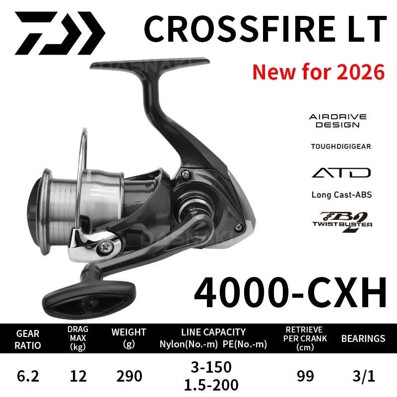 2026 DAIWA Fishing Reel CROSSFIRE CS LT (Light&Tough) 1000-6000D-H Light Strong LC-ABS Metal Spool 4KG-12KG Ultraleve 185g-320g