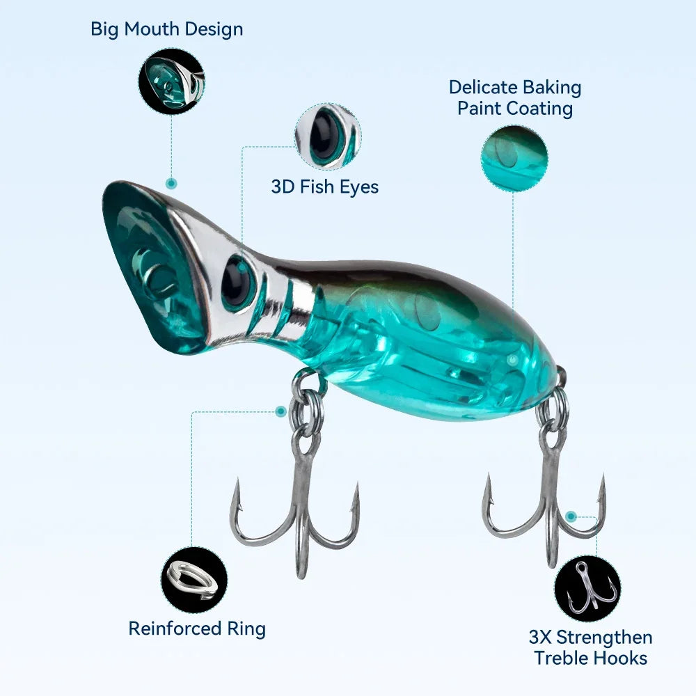 Kingdom Mini Popper Fishing Lure 50mm 3.5g Floating 5g Sinking Artificial Hard Baits Wobblers Bass Pike Catfish Swimbait Minnow