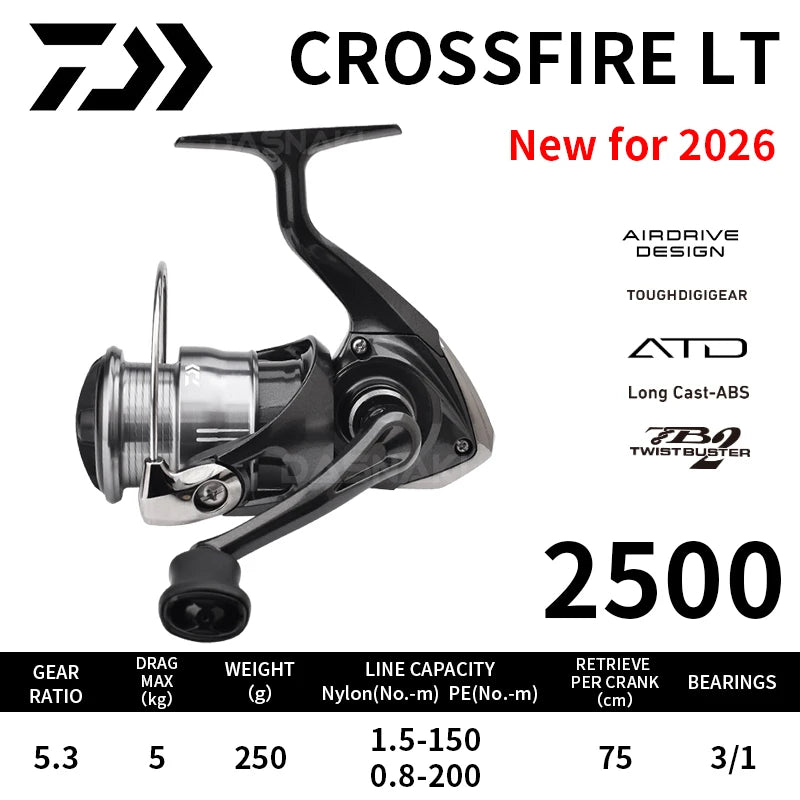 2026 DAIWA Fishing Reel CROSSFIRE CS LT (Light&Tough) 1000-6000D-H Light Strong LC-ABS Metal Spool 4KG-12KG Ultraleve 185g-320g