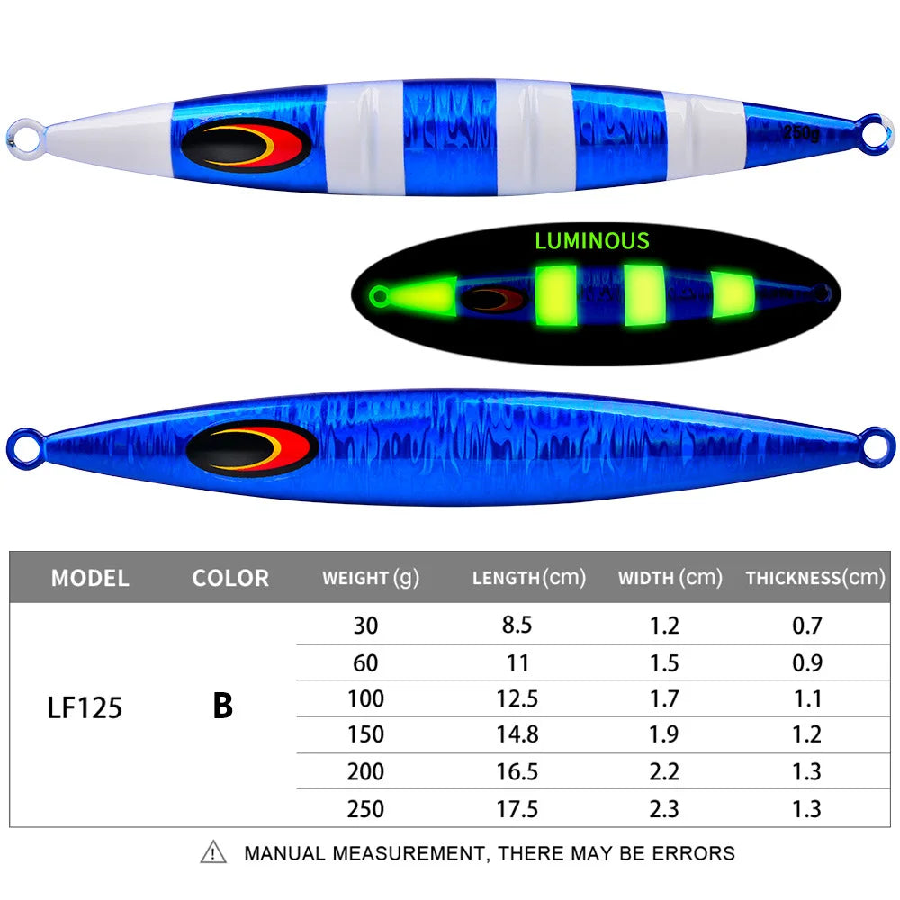 30g 60g 100g 150g 200g 250g Deep-sea Boat Fishing Sardine Slider Jigging Lure Long Cast Metal Jig Fishing Lure Sea Fishing Jigs