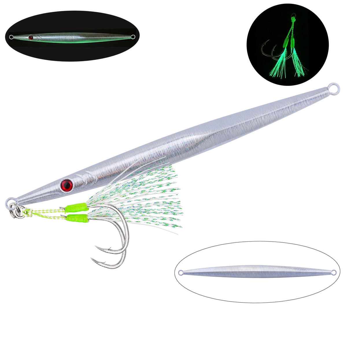 1Pc 60g 80g 100g 160g 250g 300g Luminous Metal Fishing Jig Iron Plate Long Cast Fast Sinking Trolling Hard Lure