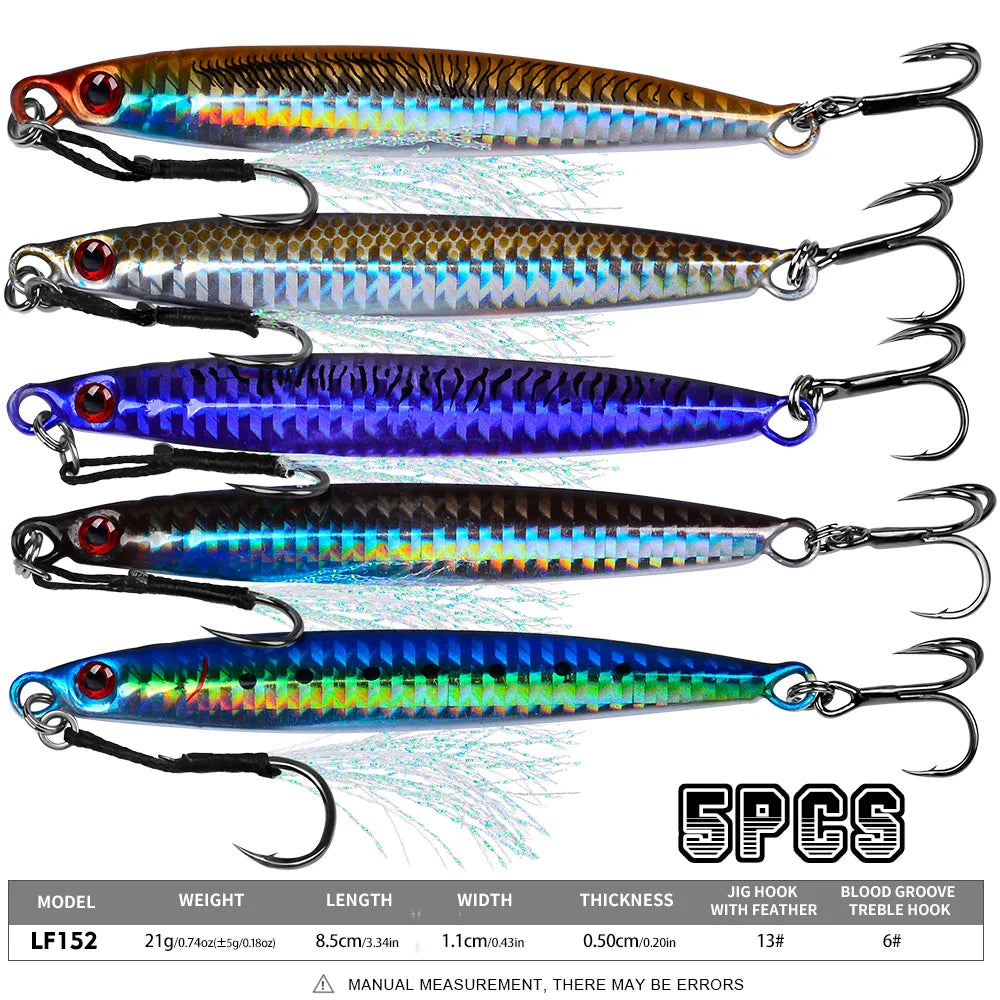 PROBEROS 5Pcs Metal Jig Fishing Lures Sea Fishing Jigs Artificial Swimbait Hard Bait Jerkbait Iron Plate Double Hooks Wholesale