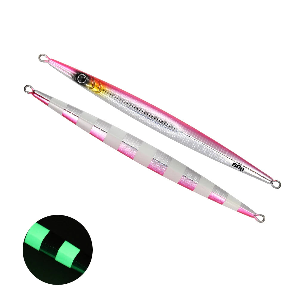 JIGGINGPRO Needle Metal Jig 60g 80 100g Sea Fishing Long Strip Quick-Drawing Iron Plate Fish Fast Sinking Vertical Jigging Lure