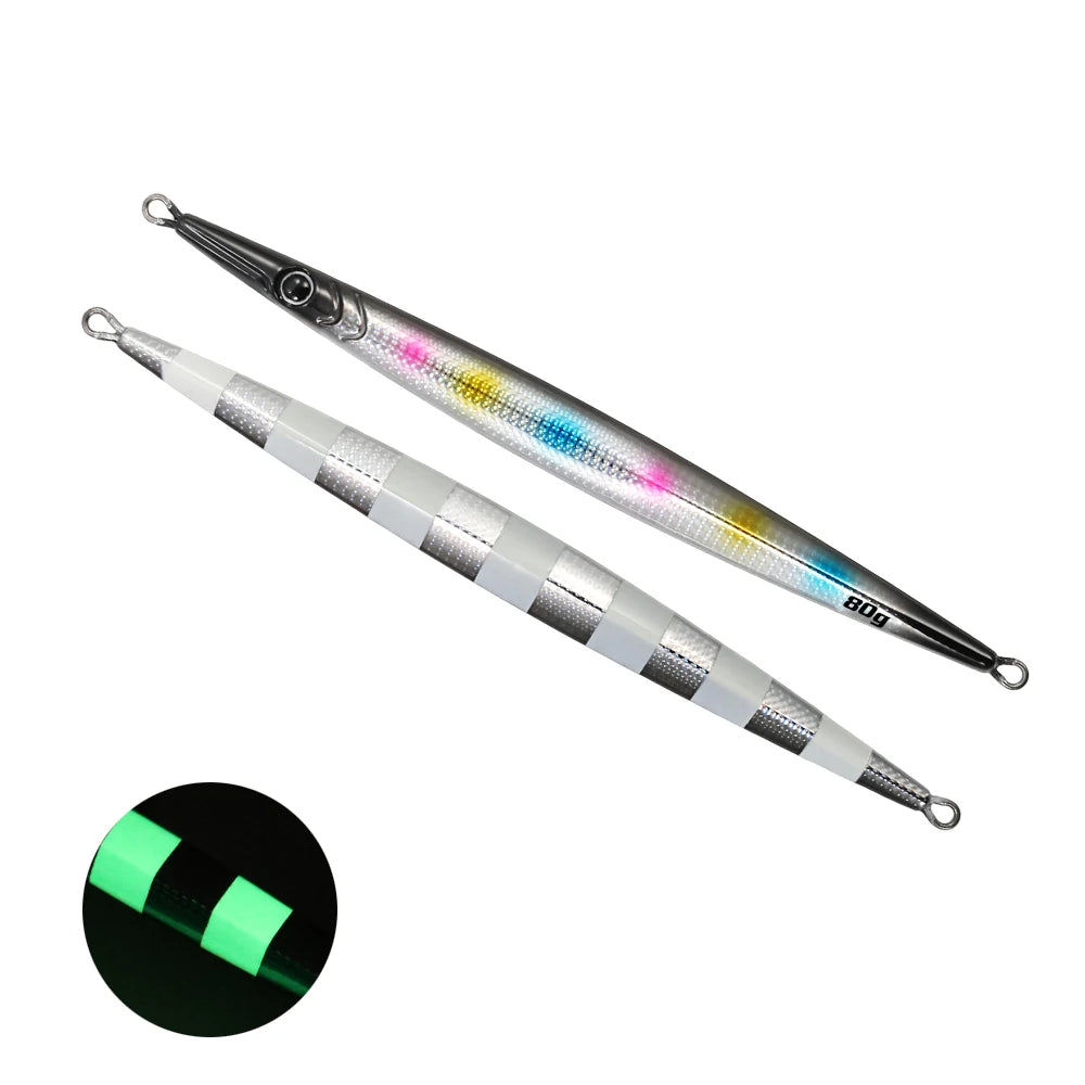 JIGGINGPRO Needle Metal Jig 60g 80 100g Sea Fishing Long Strip Quick-Drawing Iron Plate Fish Fast Sinking Vertical Jigging Lure