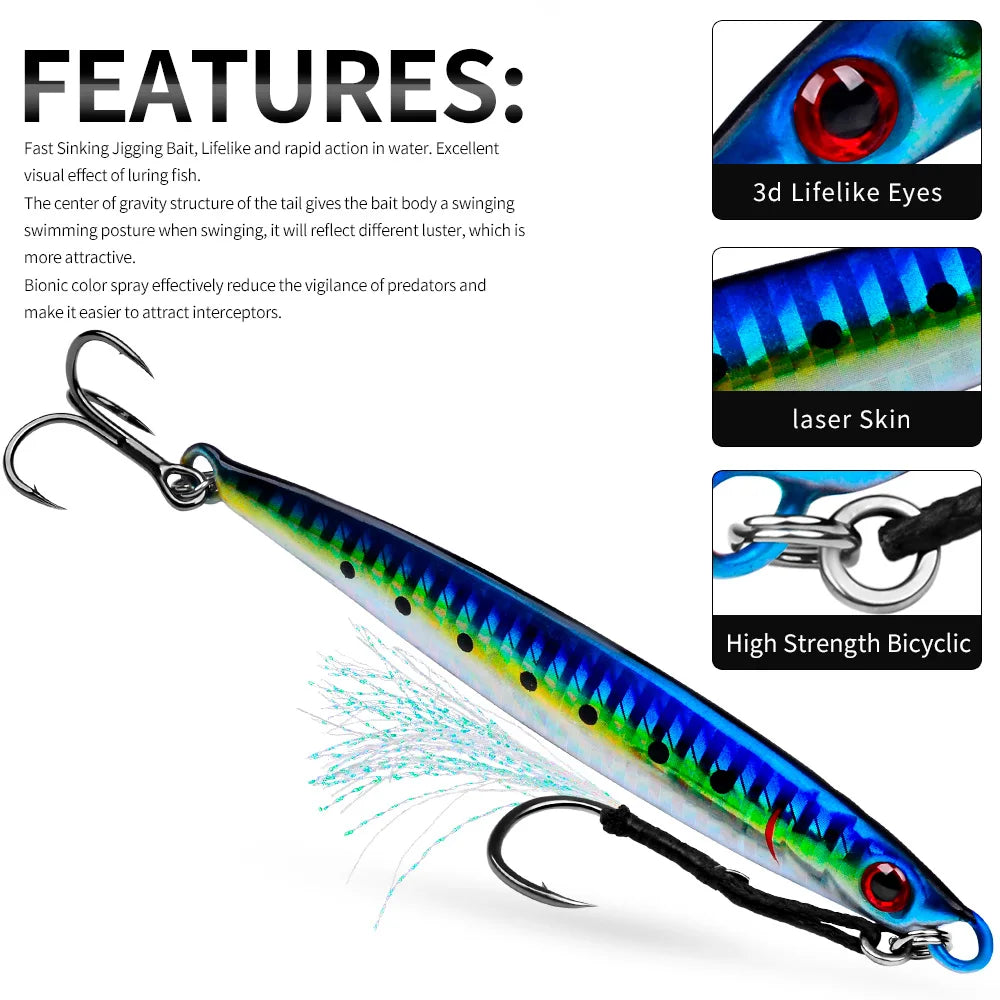 PROBEROS 5Pcs Metal Jig Fishing Lures Sea Fishing Jigs Artificial Swimbait Hard Bait Jerkbait Iron Plate Double Hooks Wholesale