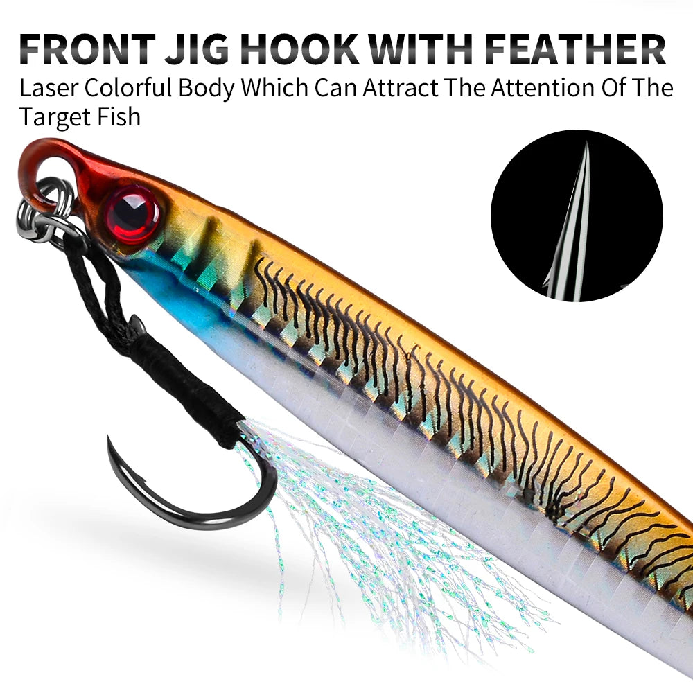 PROBEROS 5Pcs Metal Jig Fishing Lures Sea Fishing Jigs Artificial Swimbait Hard Bait Jerkbait Iron Plate Double Hooks Wholesale
