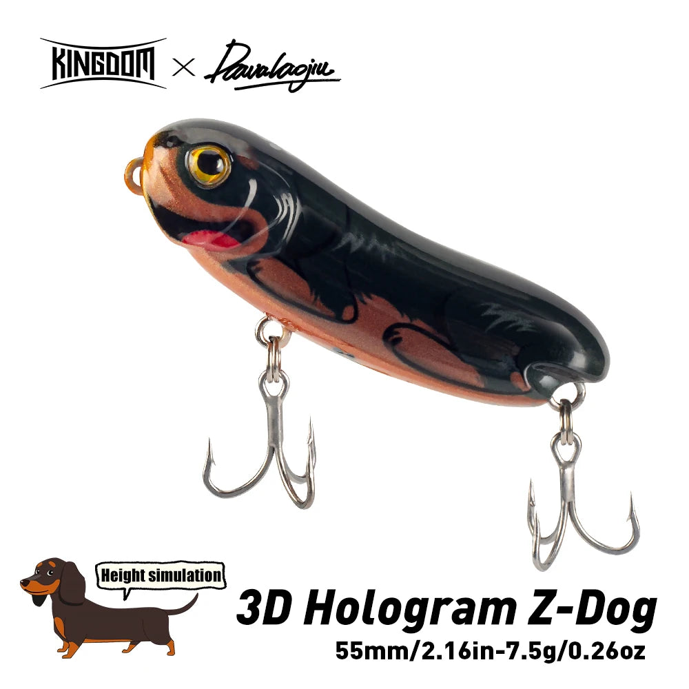 Kingdom 3D-Dachshund Long Casting 7.5g 55mm Topwater Pencil Fishing Lure Artificial Floating Z Action Hard Baits Surface Lures